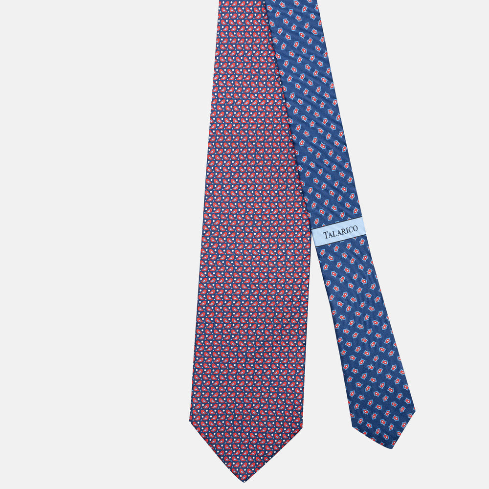 3-Fold Silk Tie, Sparrow Pattern, Blue and Red - JC062789_4
