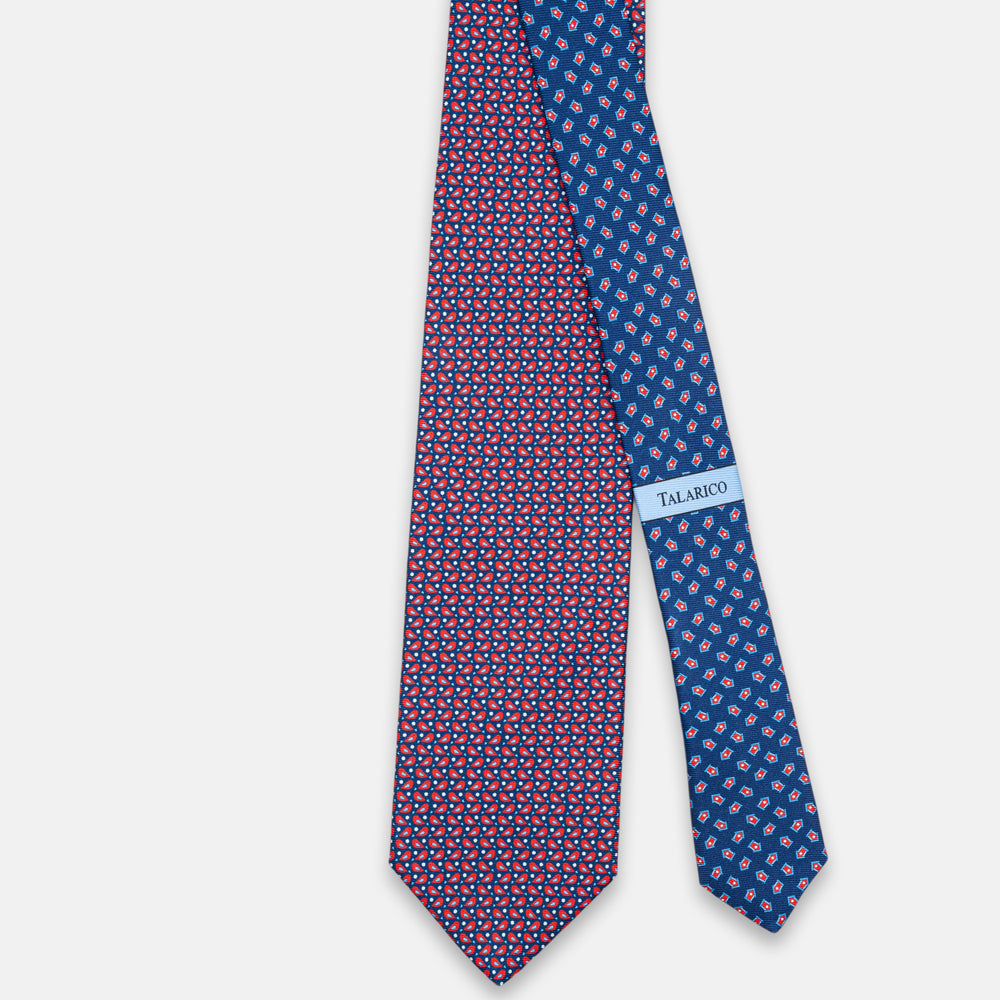 3-Fold Silk Tie, Sparrow Pattern, Blue and Red - JC062789_4
