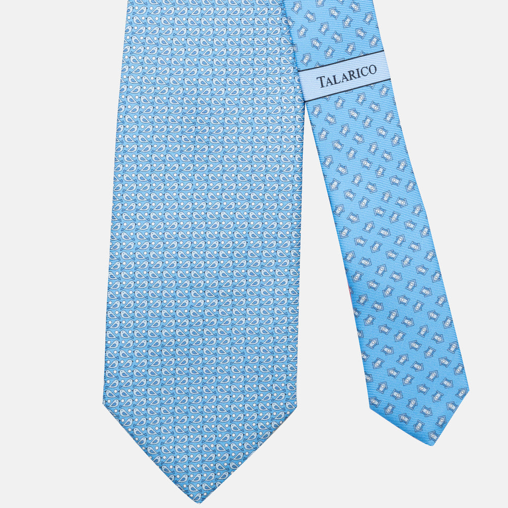 3-Fold Silk Tie, Sparrow Pattern, Light Blue - JC062789_5