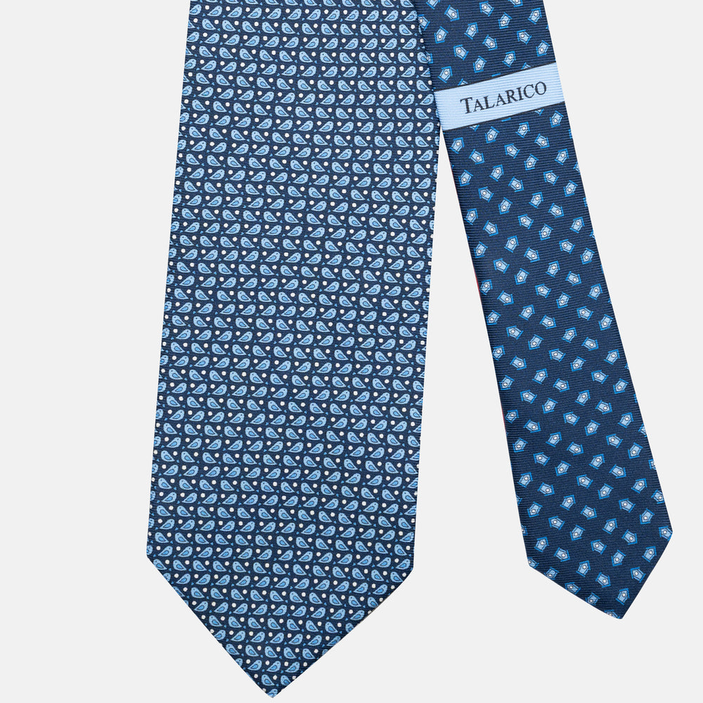 3-Fold Silk Tie, Sparrow Pattern, Blue - JC062789_7