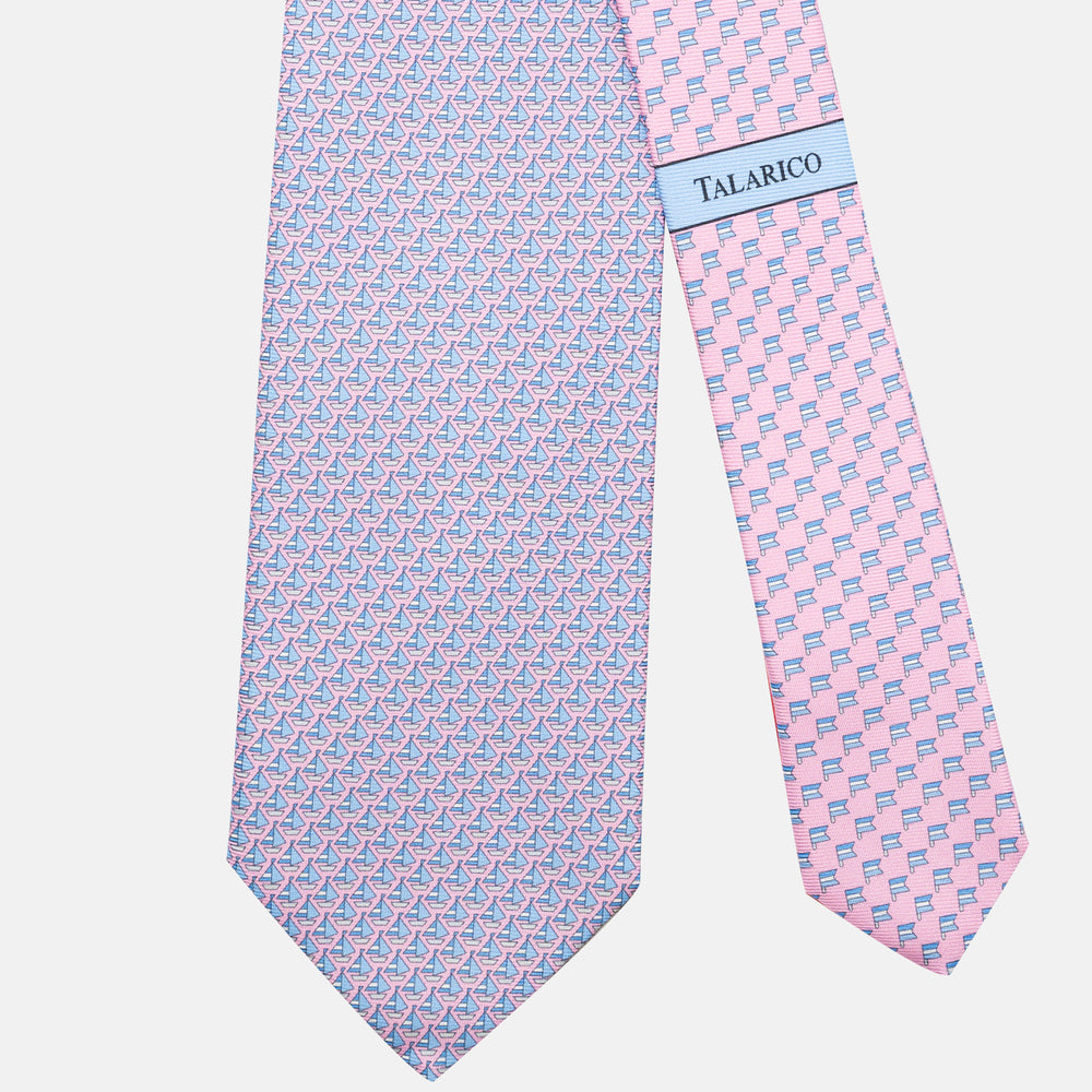 3-Fold Silk Tie, Boat Pattern, Pink - JC062793_1