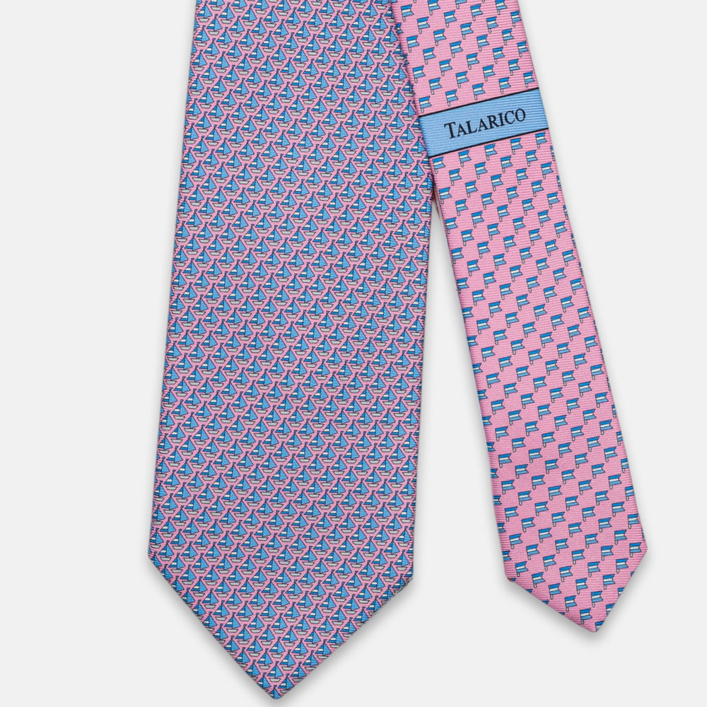 3-Fold Silk Tie, Boat Pattern, Pink - JC062793_1