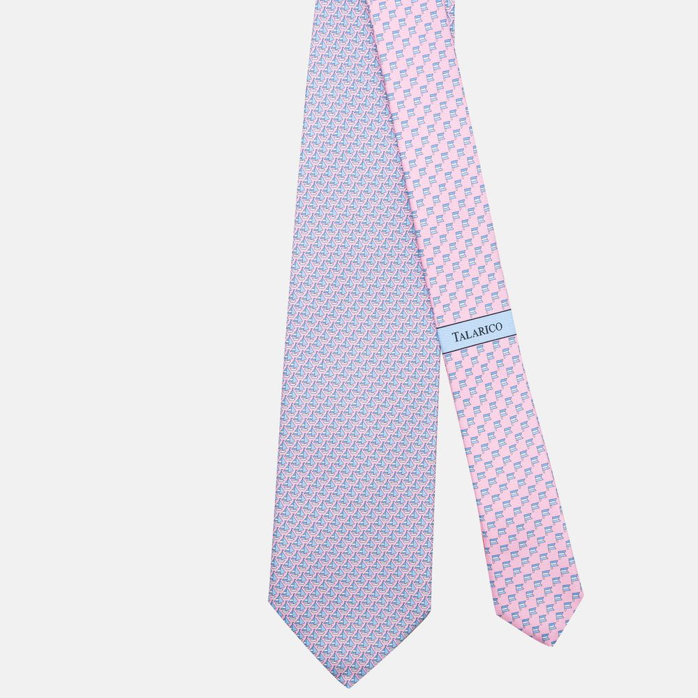 3-Fold Silk Tie, Boat Pattern, Pink - JC062793_1