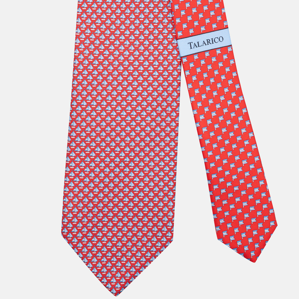 3-Fold Silk Tie, Boat Pattern, Red - JC062793_2