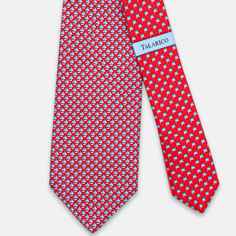 3-Fold Silk Tie, Boat Pattern, Red - JC062793_2