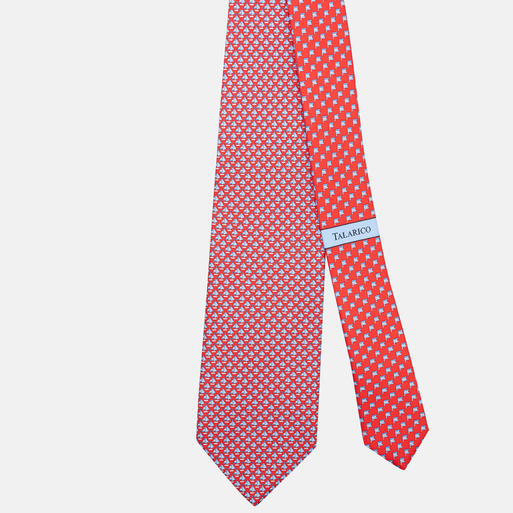 3-Fold Silk Tie, Boat Pattern, Red - JC062793_2