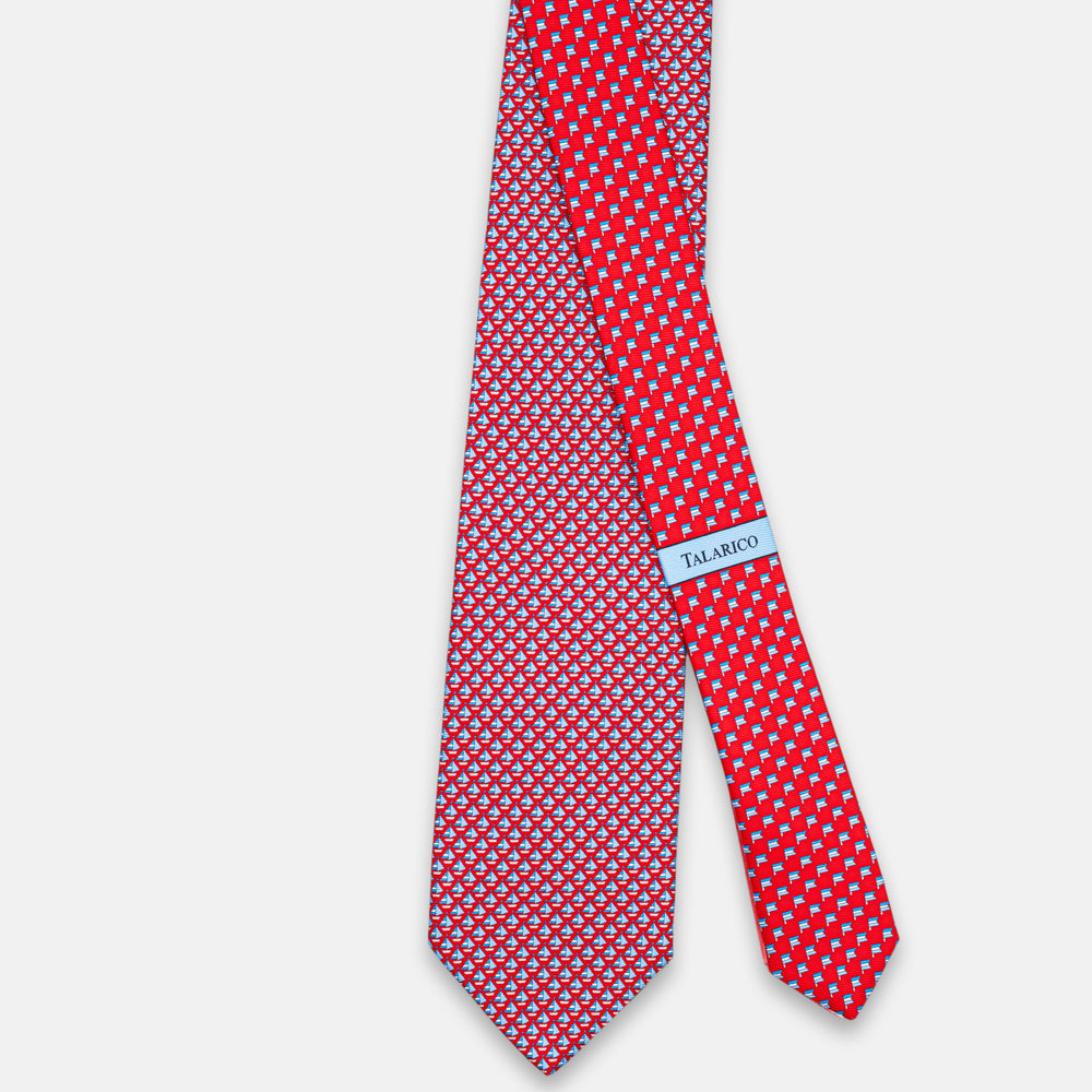 3-Fold Silk Tie, Boat Pattern, Red - JC062793_2