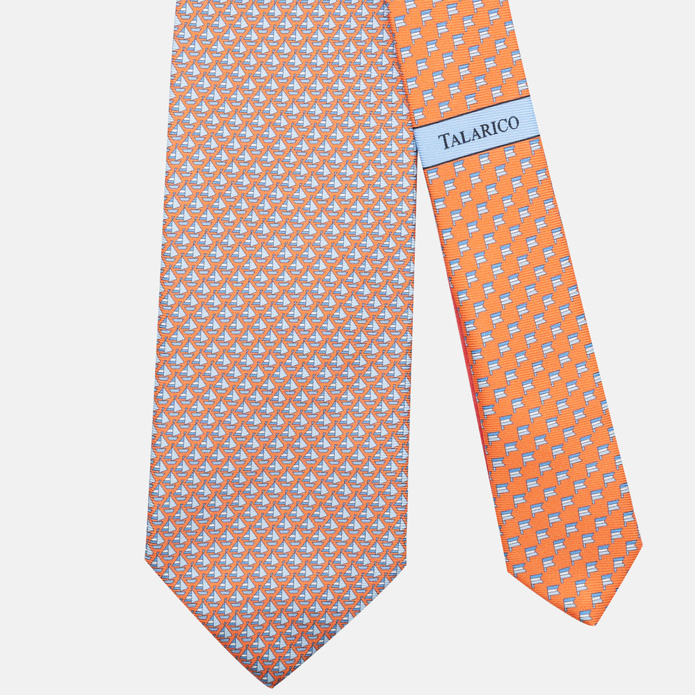 3-Fold Silk Tie, Boat Pattern, Orange - JC062793_3