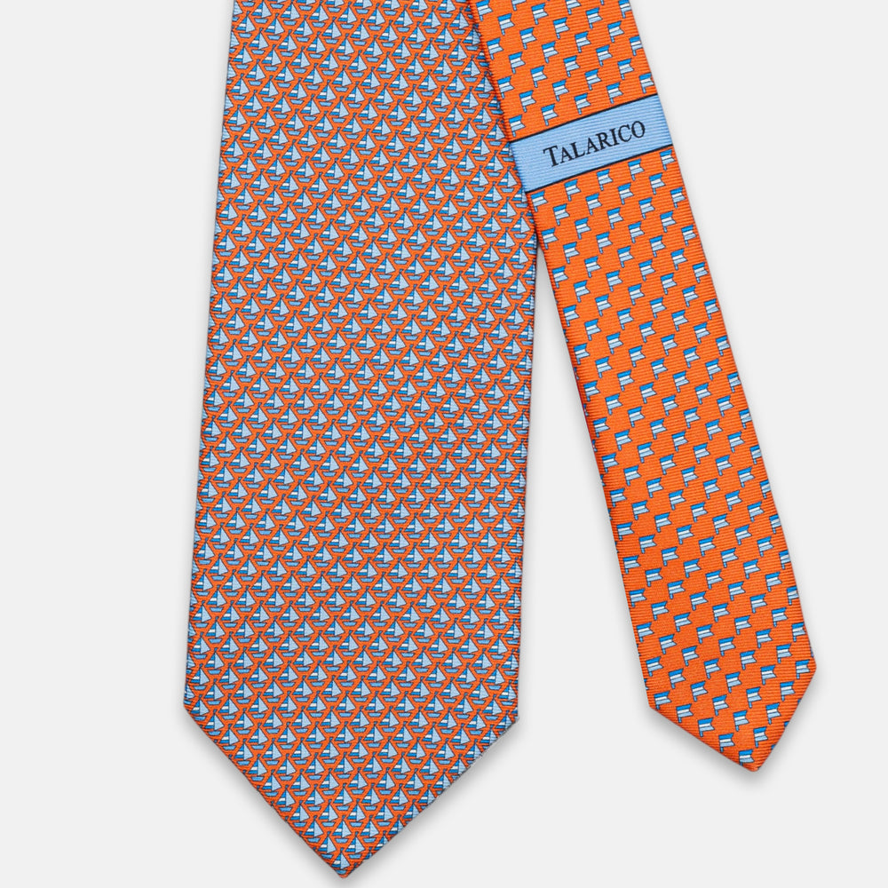 3-Fold Silk Tie, Boat Pattern, Orange - JC062793_3