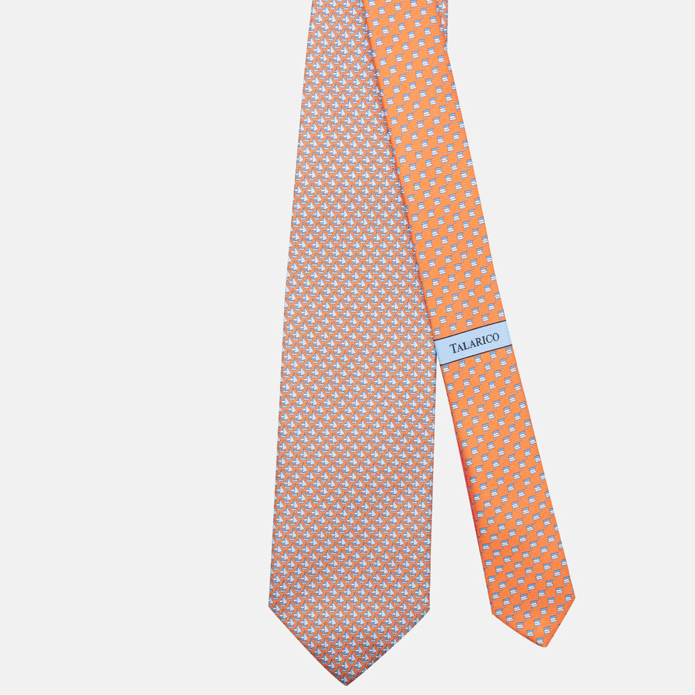 3-Fold Silk Tie, Boat Pattern, Orange - JC062793_3