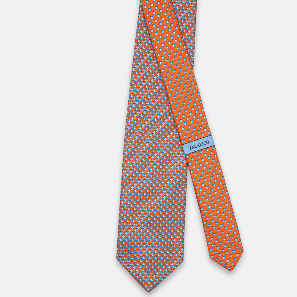 3-Fold Silk Tie, Boat Pattern, Orange - JC062793_3