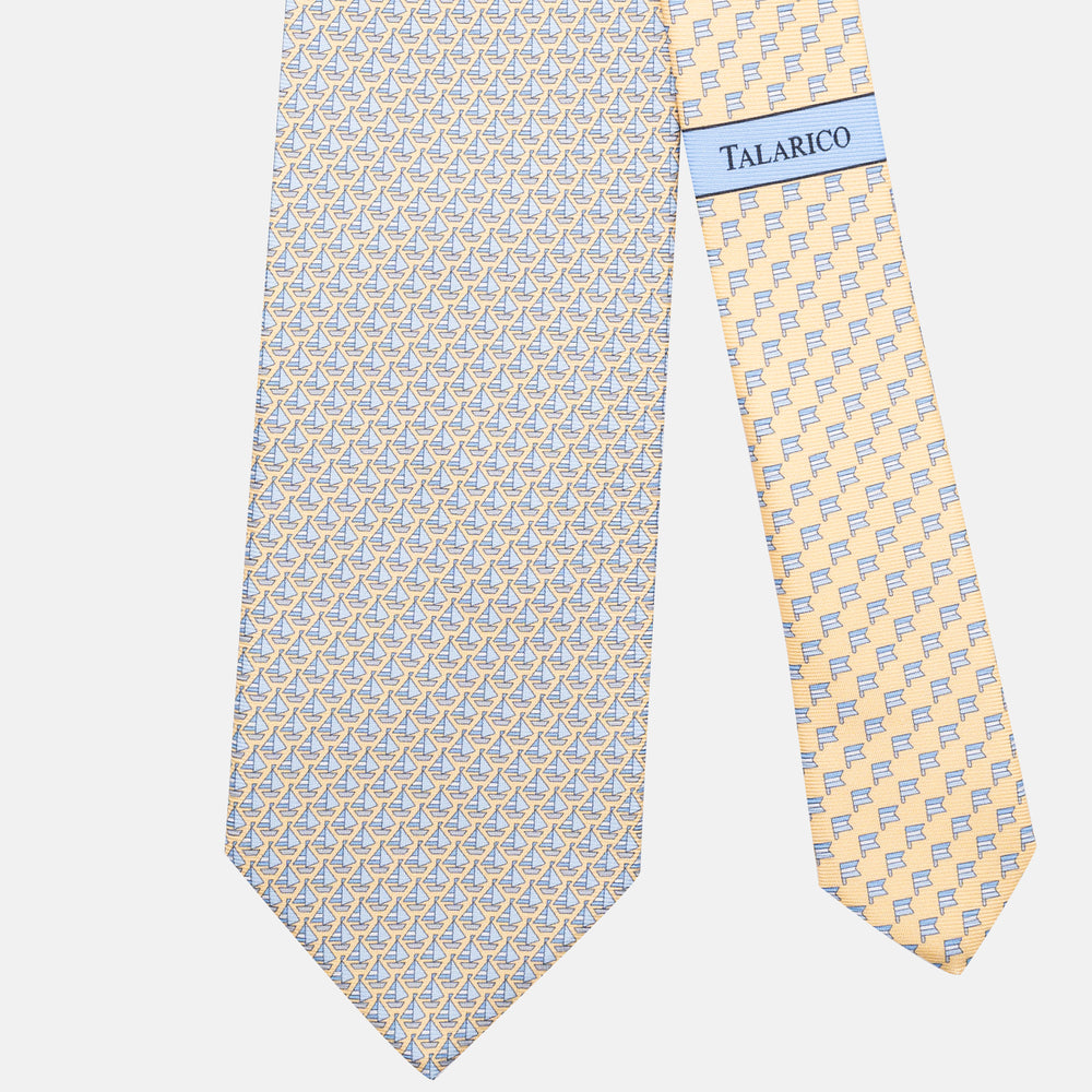 3-Fold Silk Tie, Boat Pattern, Yellow - JC062793_4
