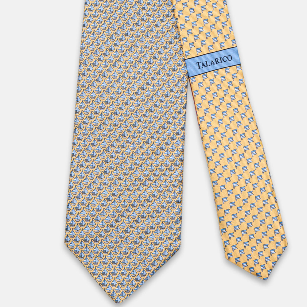 3-Fold Silk Tie, Boat Pattern, Yellow - JC062793_4