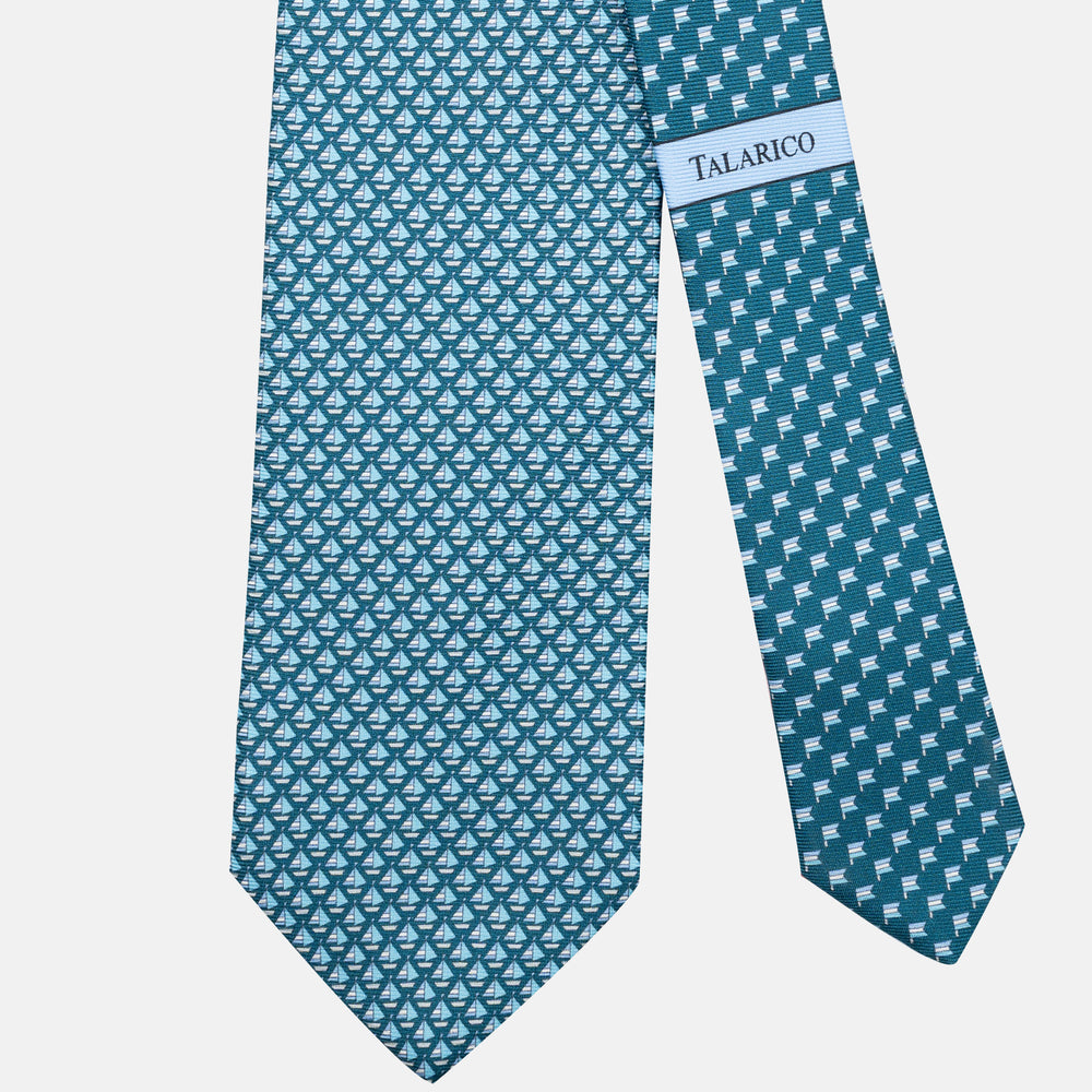 3-Fold Silk Tie, Boat Pattern, Teal - JC062793_5
