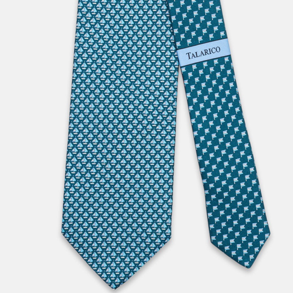 3-Fold Silk Tie, Boat Pattern, Teal - JC062793_5