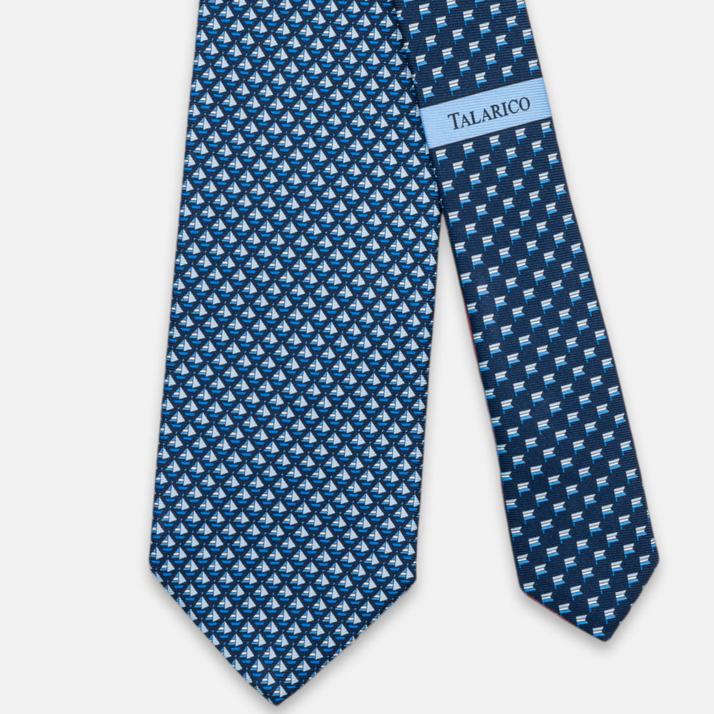 3-fold Silk Tie, Little Boats Pattern, Sky Blue - JC062793_6
