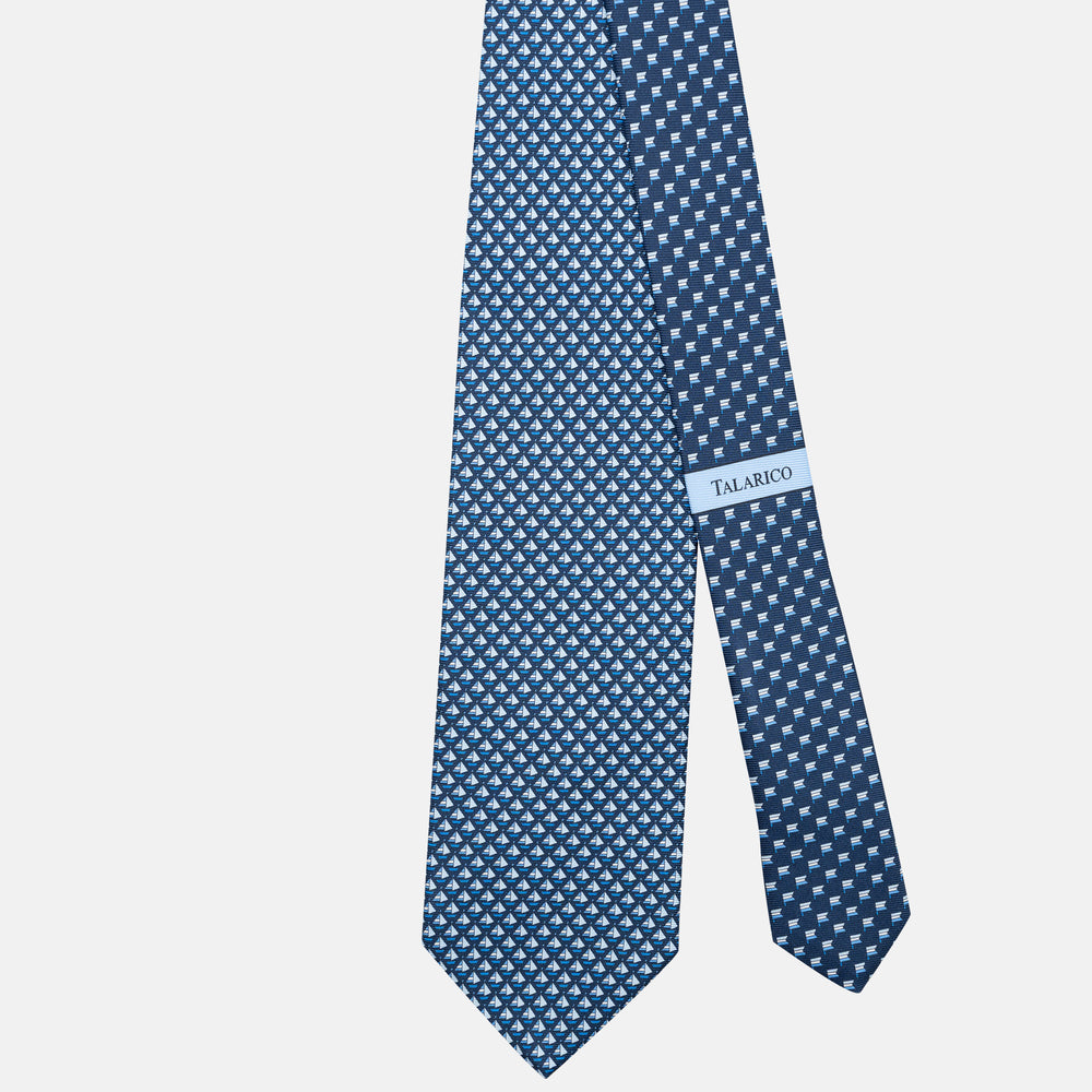 3-Fold Silk Tie, Boat Pattern, Blue - JC062793_6
