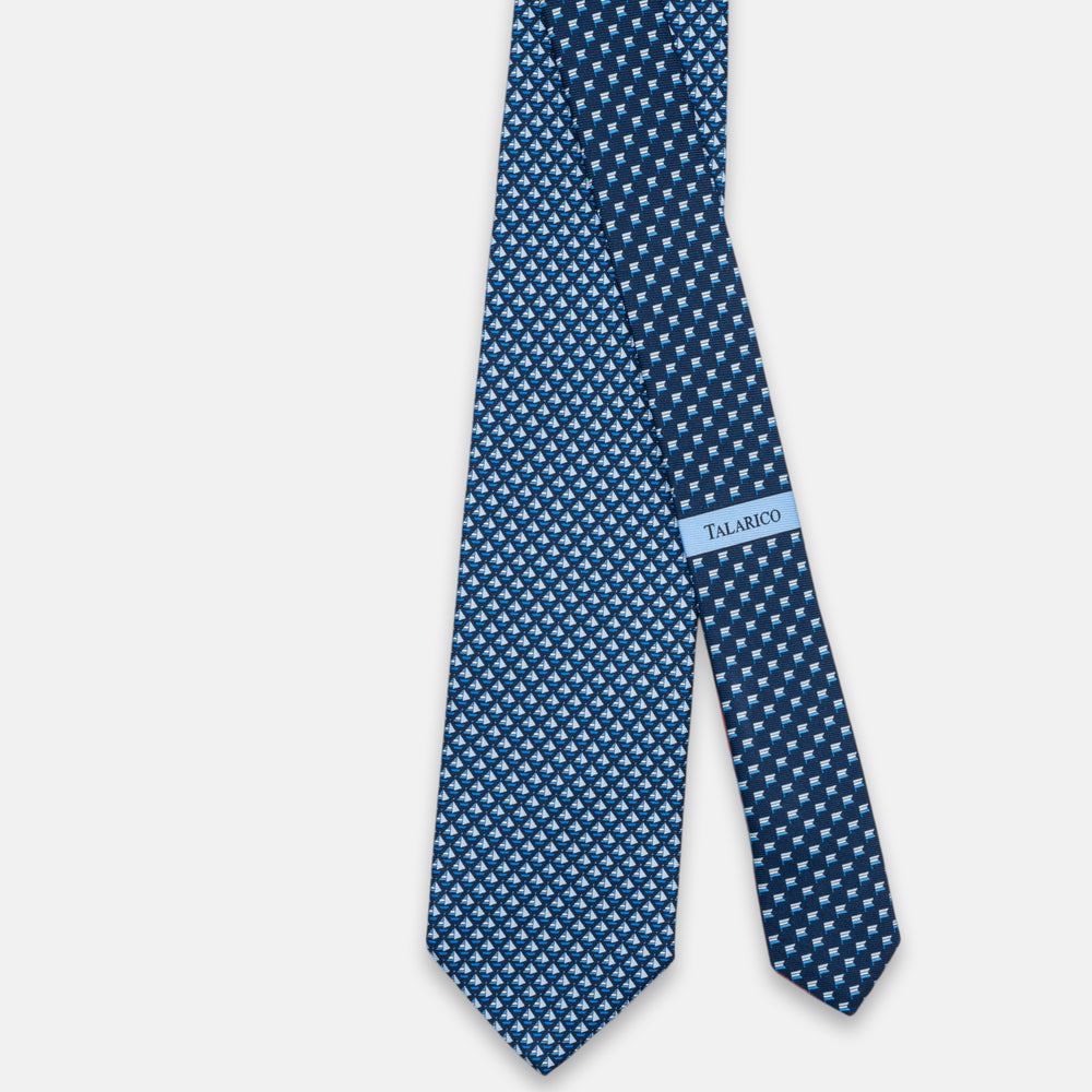 3-fold Silk Tie, Little Boats Pattern, Sky Blue - JC062793_6