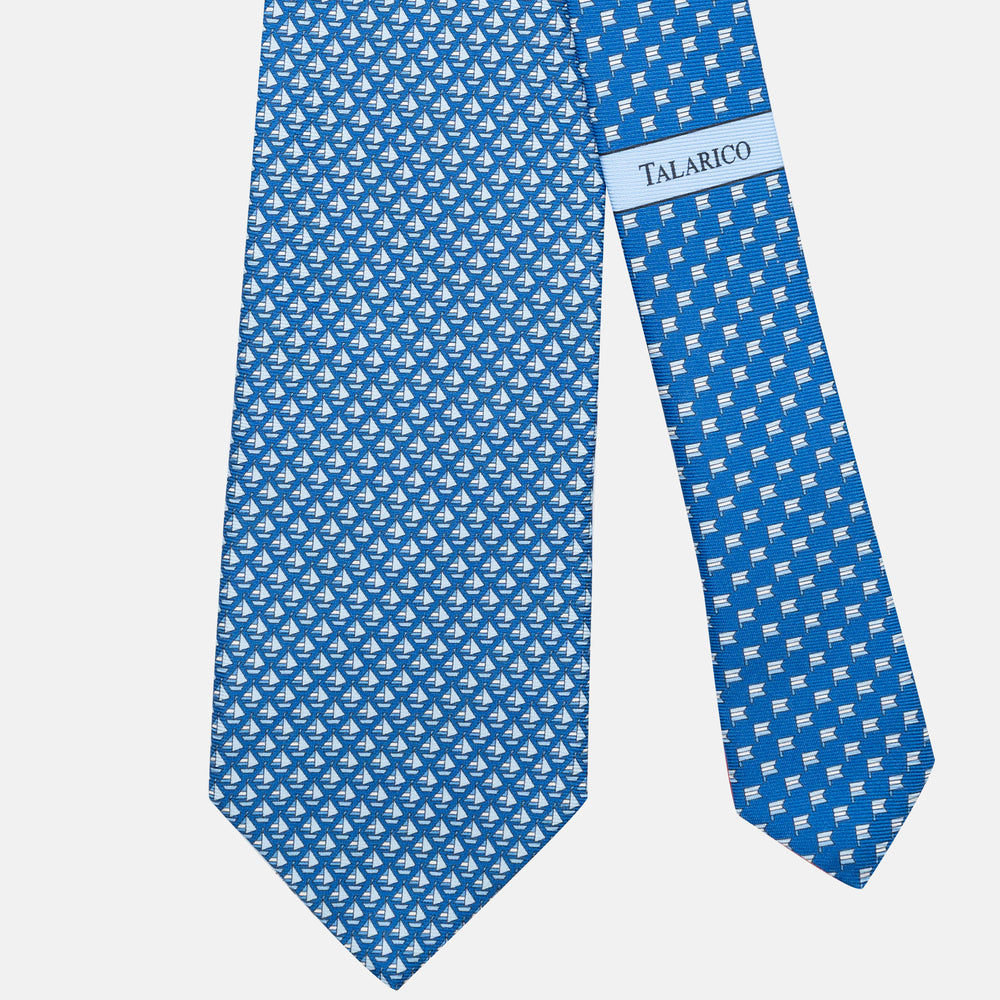 3-Fold Silk Tie, Boat Pattern, Light Blue - JC062793_7