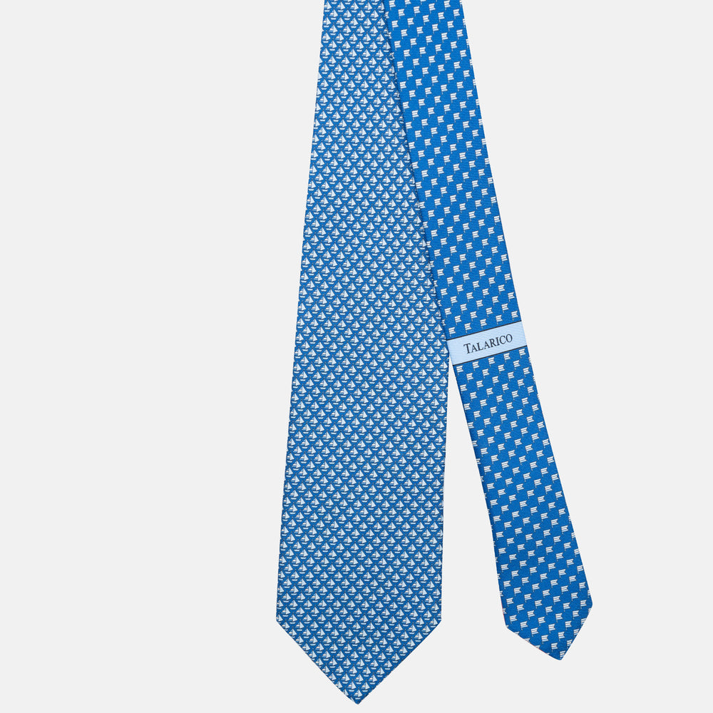 3-Fold Silk Tie, Boat Pattern, Light Blue - JC062793_7