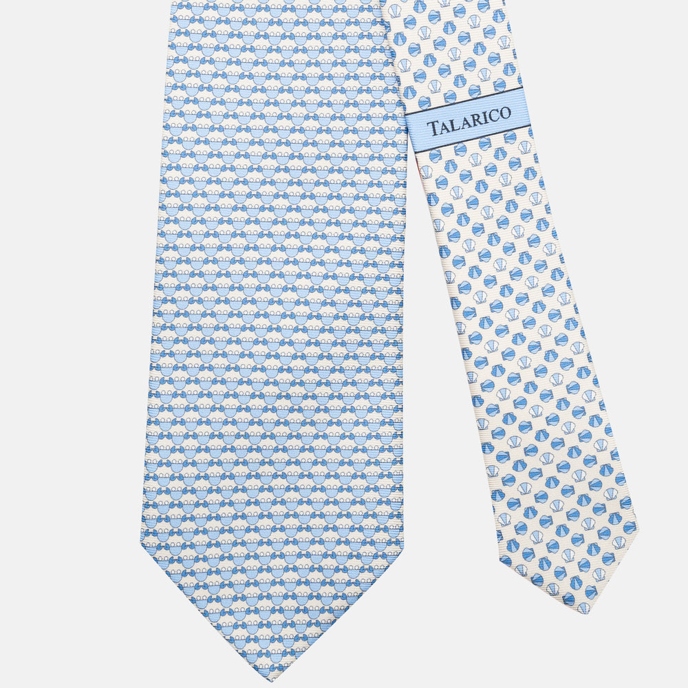 3-Fold Silk Tie, Crab Pattern, White - JC062798_1