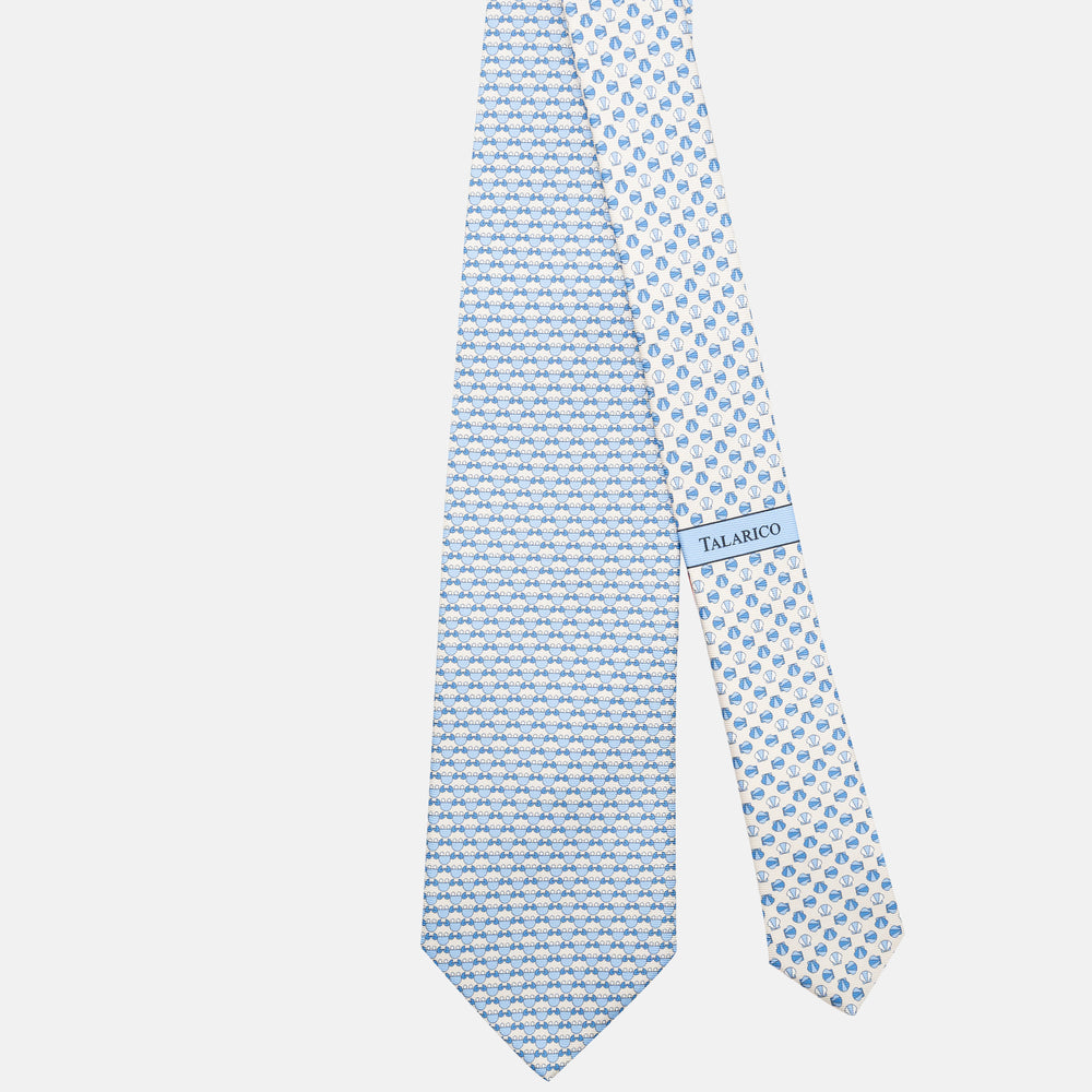 3-Fold Silk Tie, Crab Pattern, White - JC062798_1
