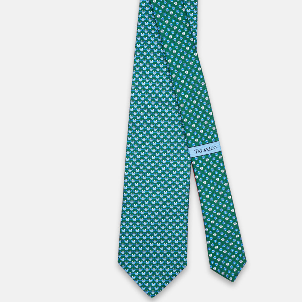 3-Fold Silk Tie, Crab Pattern, Green - JC062798_5