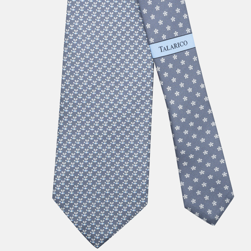 3-Fold Silk Tie, Bee Pattern, Grey - JC062919_1