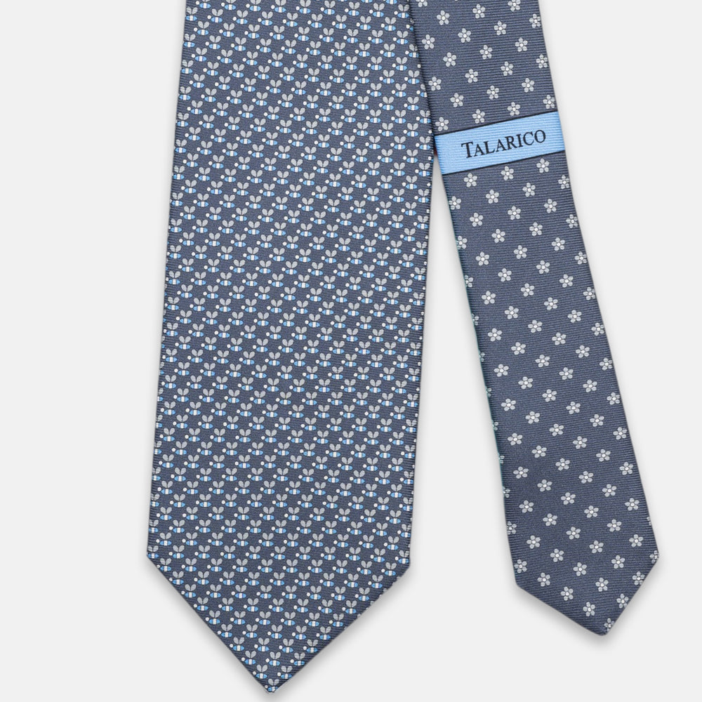3-Fold Silk Tie, Bee Pattern, Grey - JC062919_1