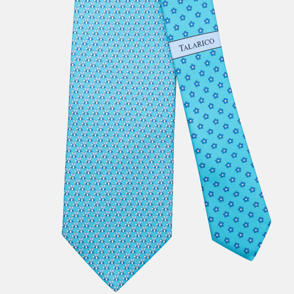 3-Fold Silk Tie, Bee Pattern, Turquoise - JC062919_3