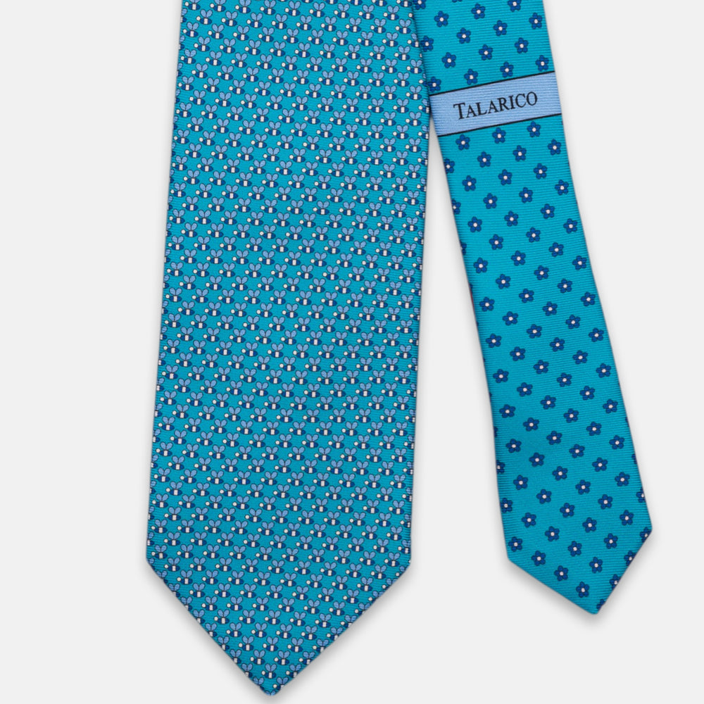 3-Fold Silk Tie, Bee Pattern, Turquoise - JC062919_3
