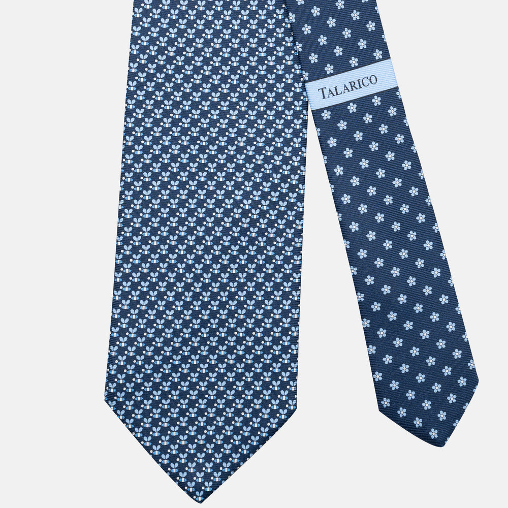 3-Fold Silk Tie, Bee Pattern, Blue - JC062919_5