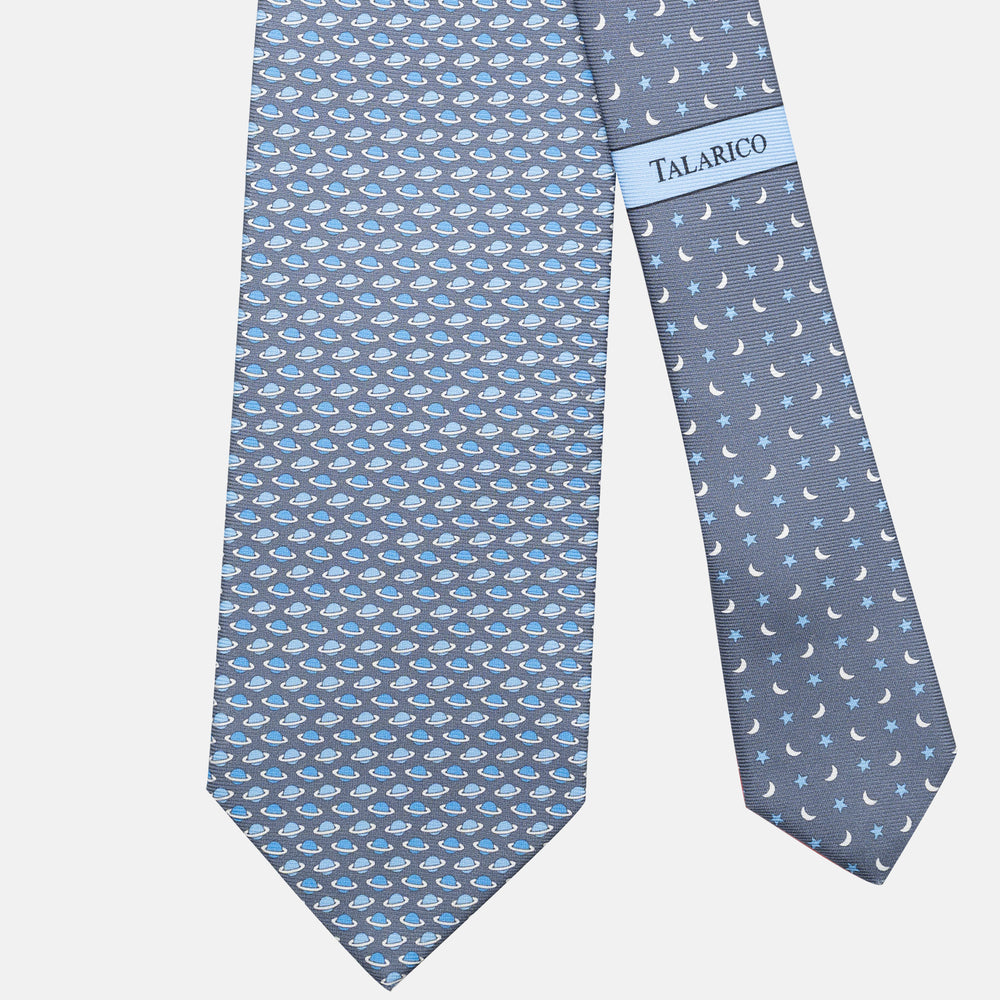 3-Fold Silk Tie, Planet Pattern, Grey - JC062931_1