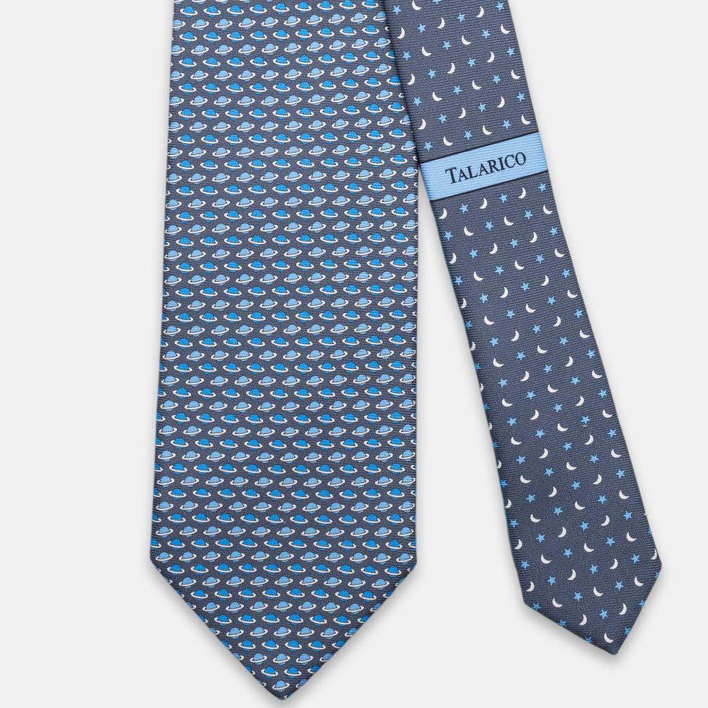 3-Fold Silk Tie, Planet Pattern, Grey - JC062931_1