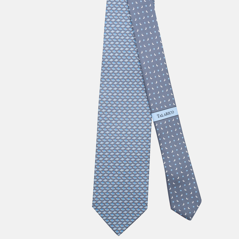 3-Fold Silk Tie, Planet Pattern, Grey - JC062931_1