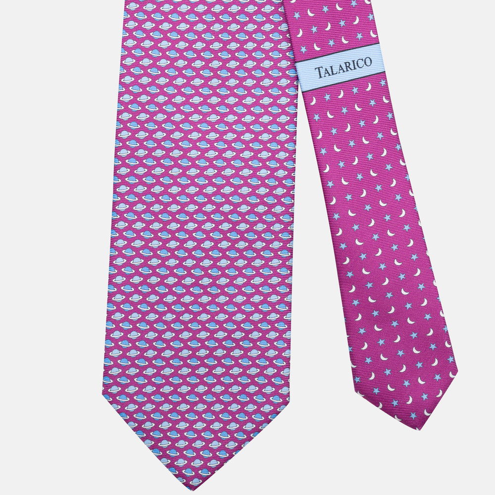 3-Fold Silk Tie, Planets Pattern, Magenta - JC062931_2