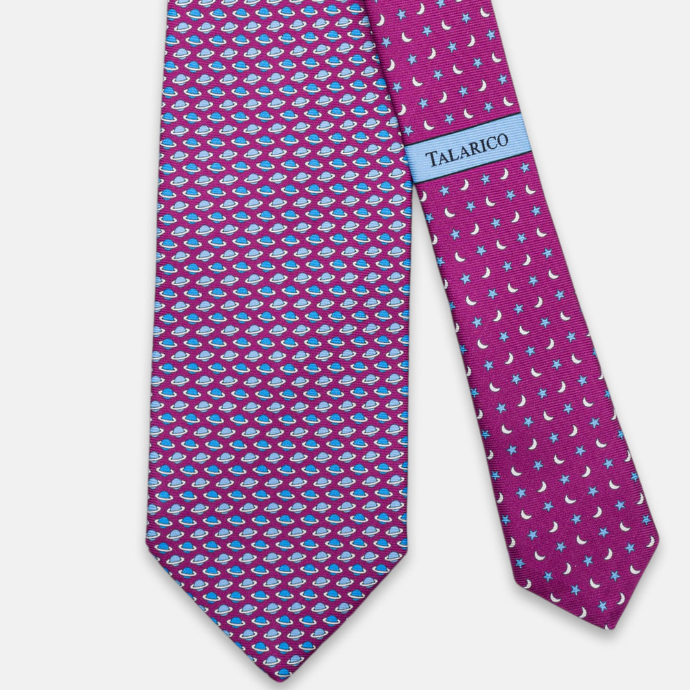 3-Fold Silk Tie, Planets Pattern, Magenta - JC062931_2