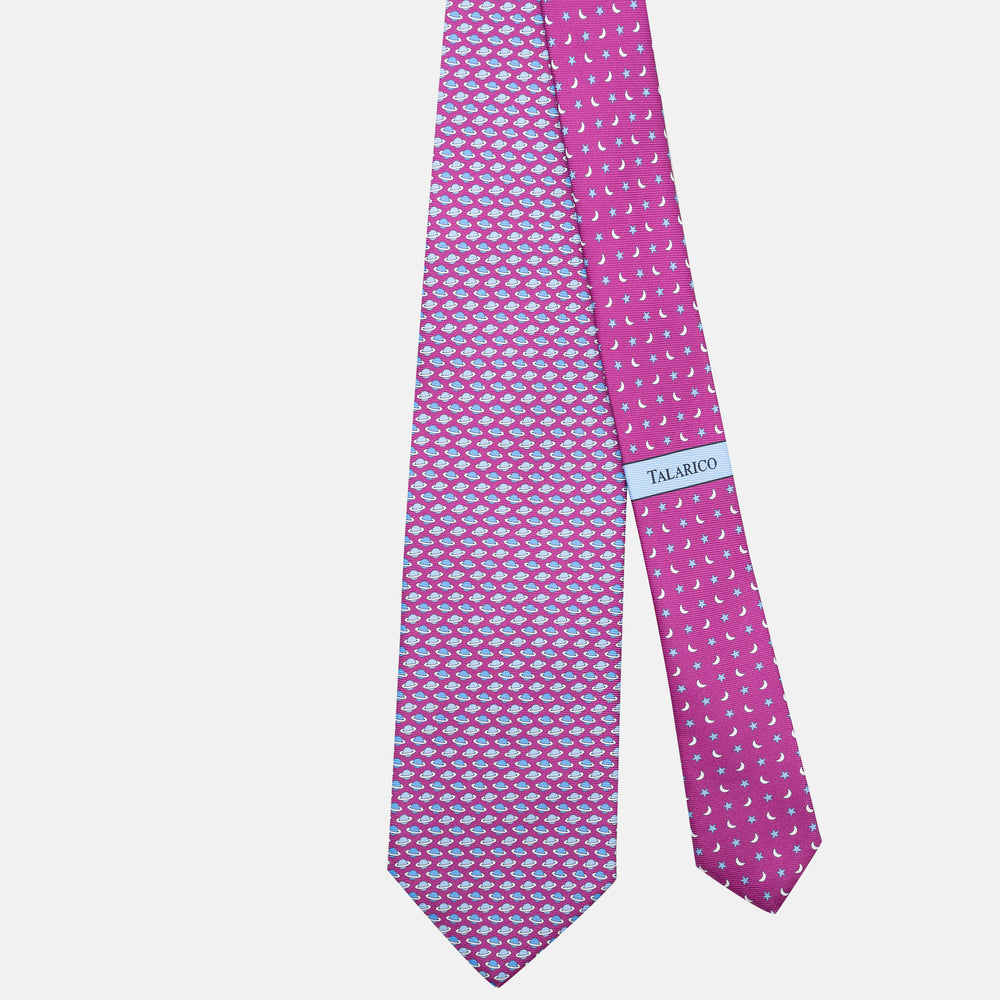3-Fold Silk Tie, Planets Pattern, Magenta - JC062931_2