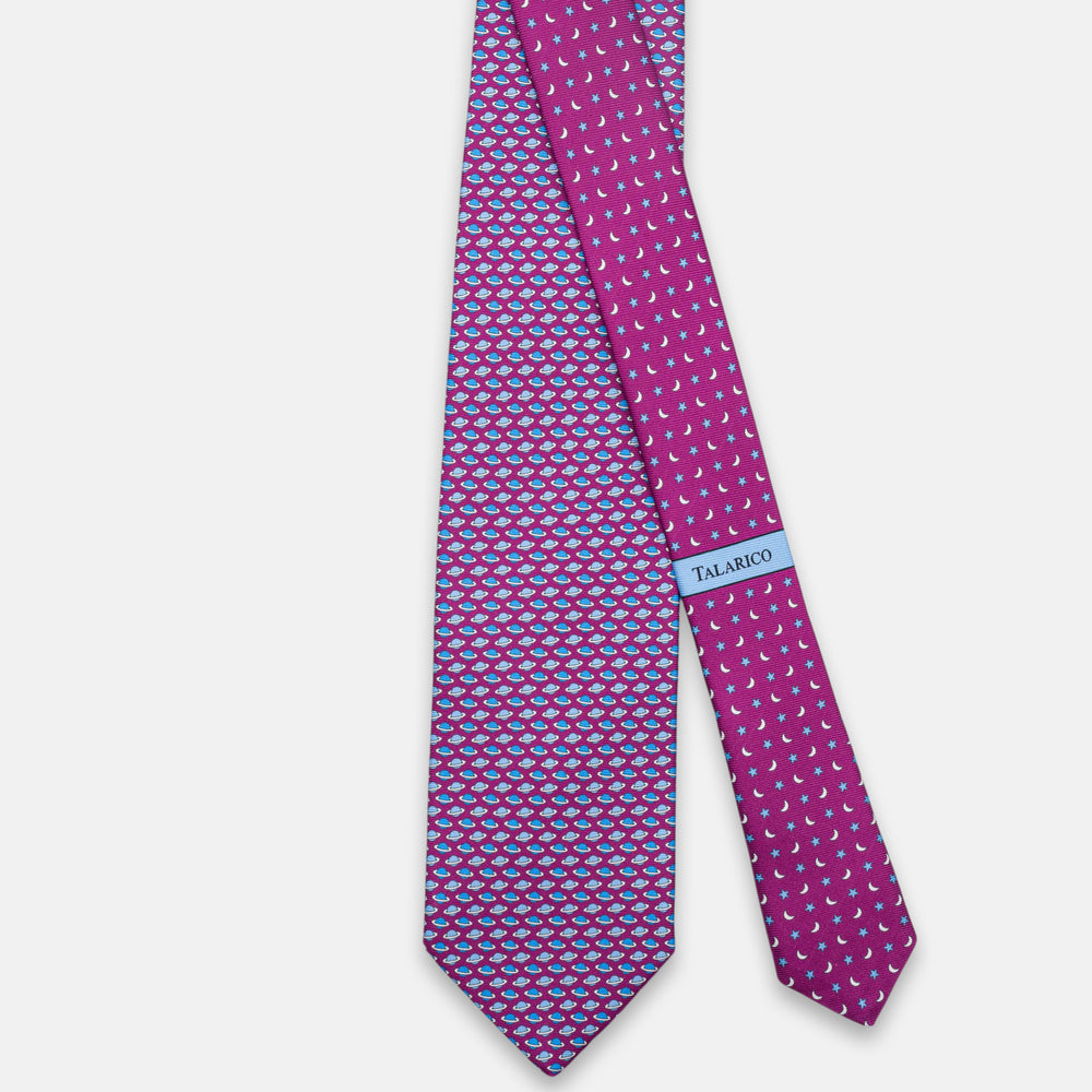 3-Fold Silk Tie, Planets Pattern, Magenta - JC062931_2