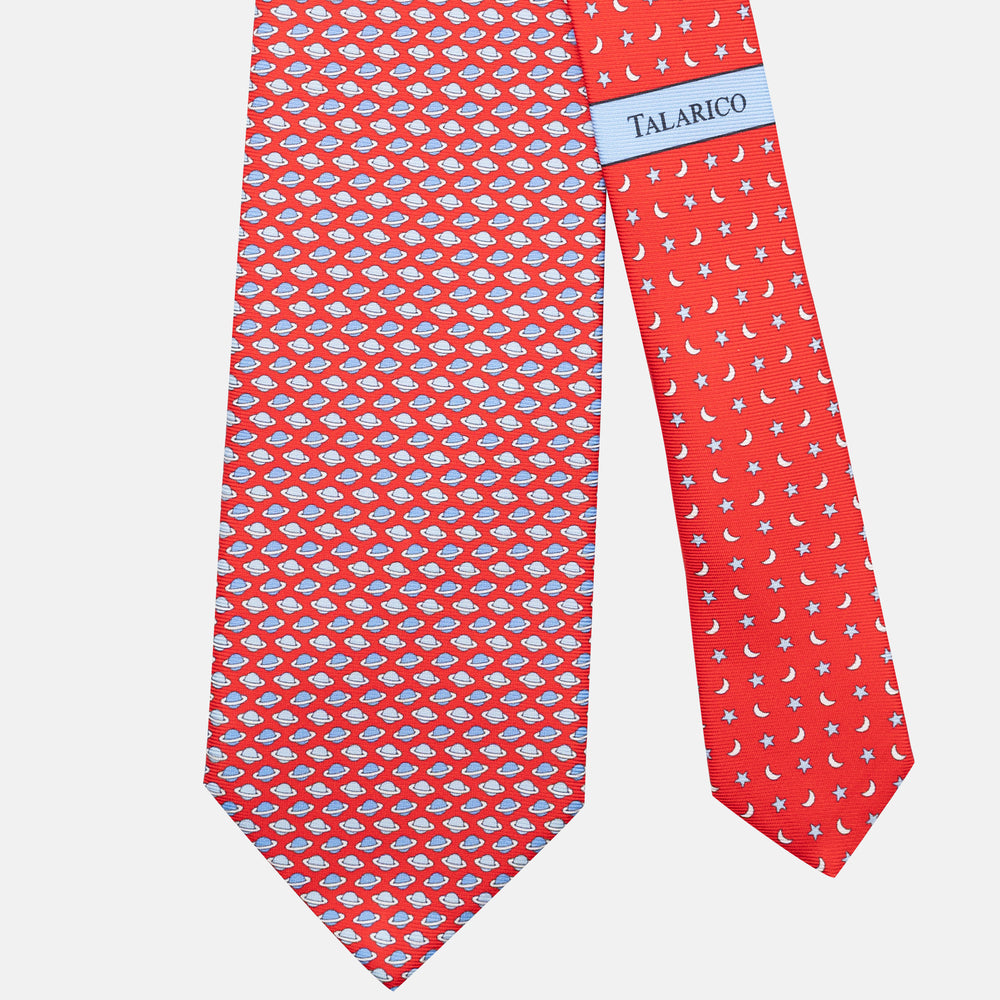 3-Fold Silk Tie, Planet Pattern, Red - JC062931_4
