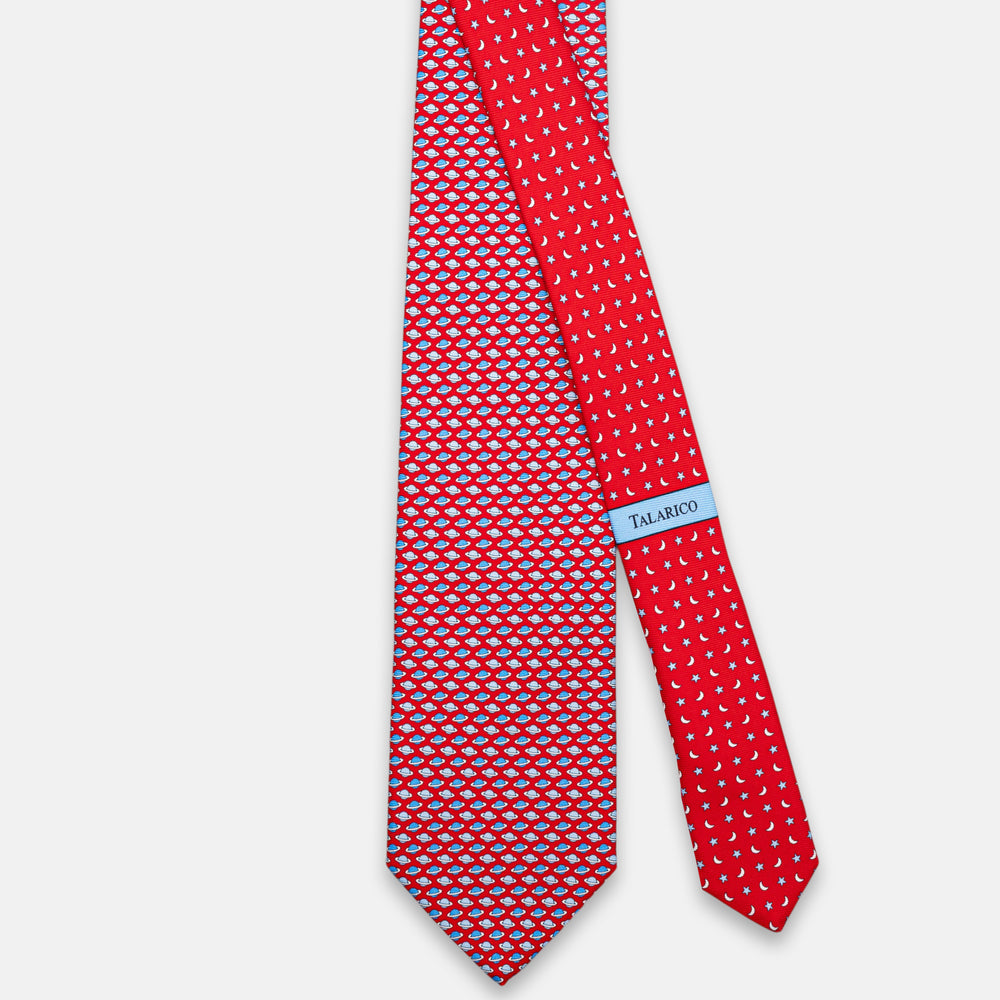 3-Fold Silk Tie, Planet Pattern, Red - JC062931_4