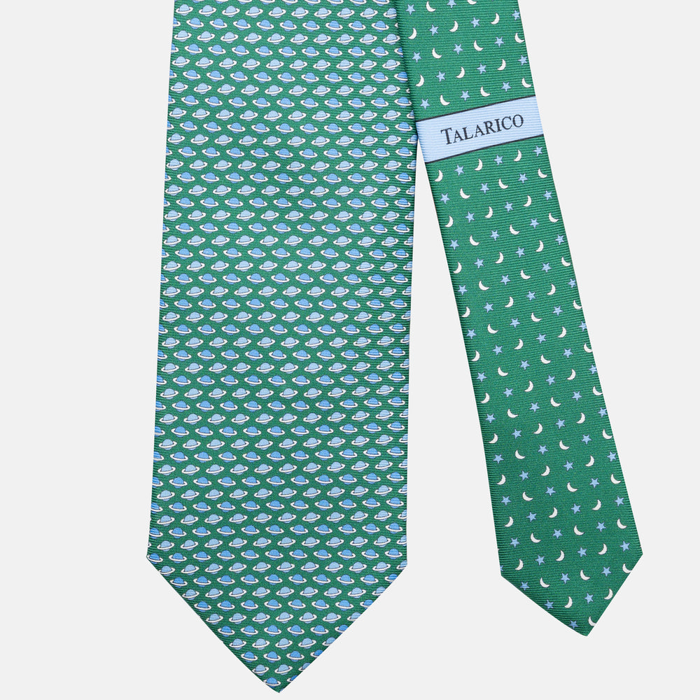 3-Fold Silk Tie, Planet Pattern, Green - JC062931_6