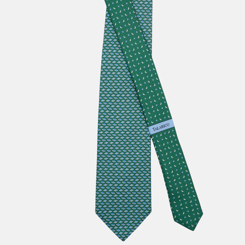 3-Fold Silk Tie, Planet Pattern, Green - JC062931_6