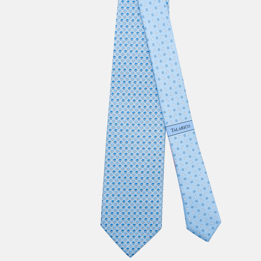 3-Fold Silk Tie, Planets Pattern, Light Blue - JC062931_7