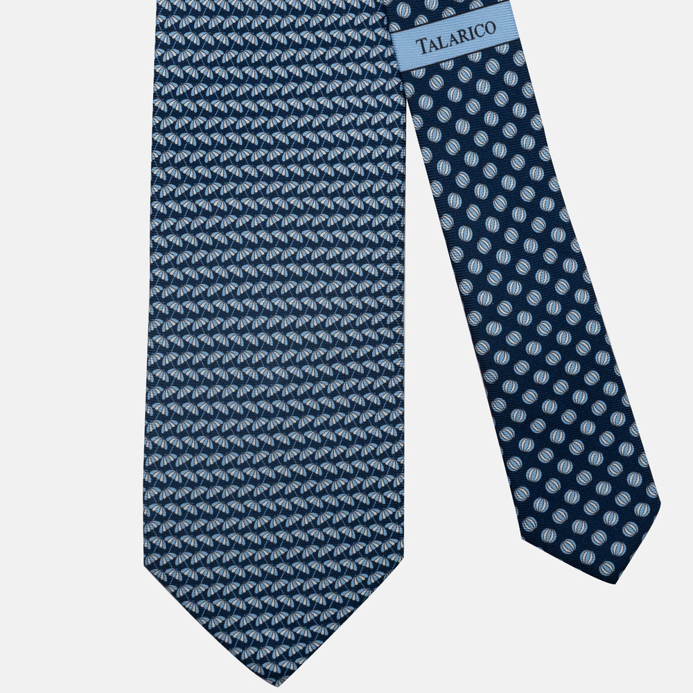 3-Fold Silk Tie, Umbrella Pattern, Blue - JC063909_1