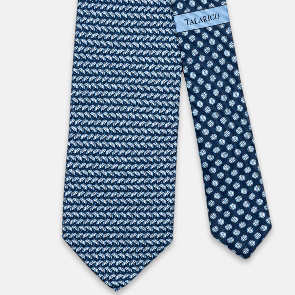 3-Fold Silk Tie, Umbrellas Pattern, Sky Blue - JC063909_1