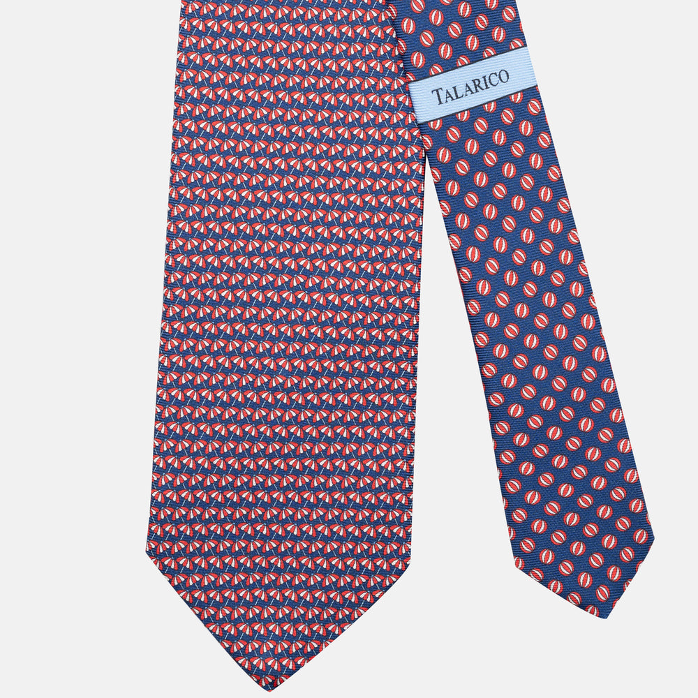 3-Fold Silk Tie, Umbrella Pattern, Blue and Red - JC063909_3