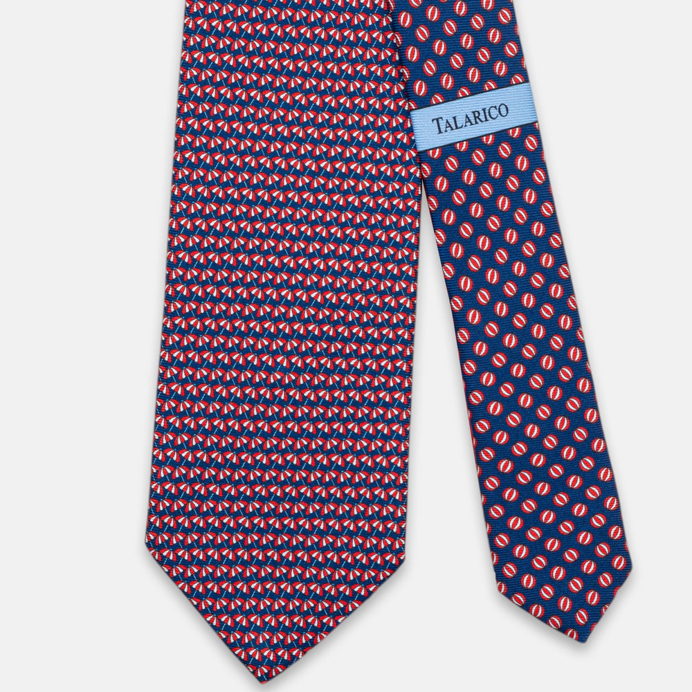 3-Fold Silk Tie, Umbrella Pattern, Blue and Red - JC063909_3
