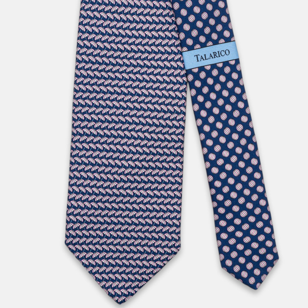 3-Fold Silk Tie, Umbrella Pattern, Blue Pink - JC063909_4