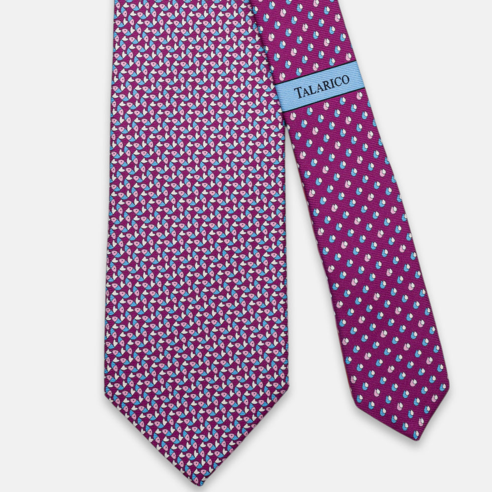 3-Fold Silk Tie, Fish Pattern, Magenta - JC064220_1